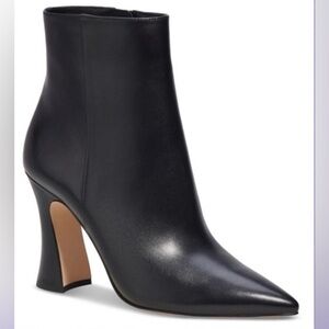 Coach Black Leather Pointed-Toe Ankle Boot with Sculpted Heel